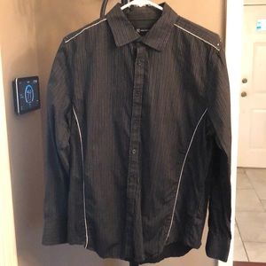 INC. Men’s black striped shirt w/white piping trim